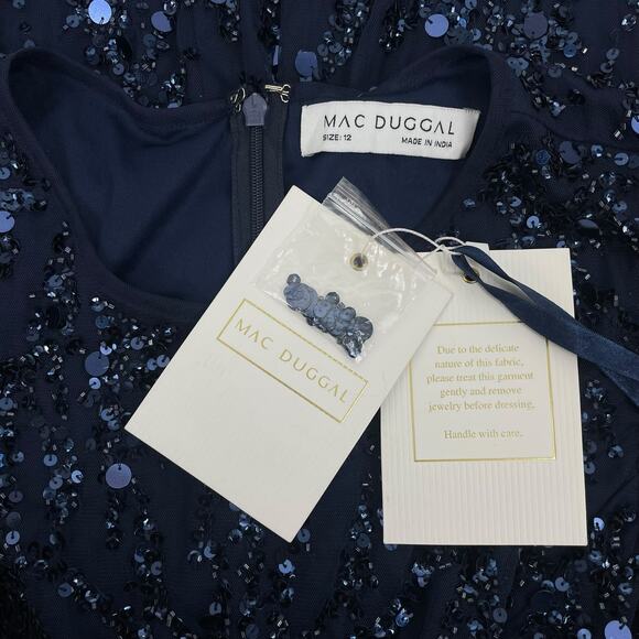 Mac Duggal Sequin Sleeveless Midi Dress 93767 Midnight Blue Size 12 - Picture 12 of 13
